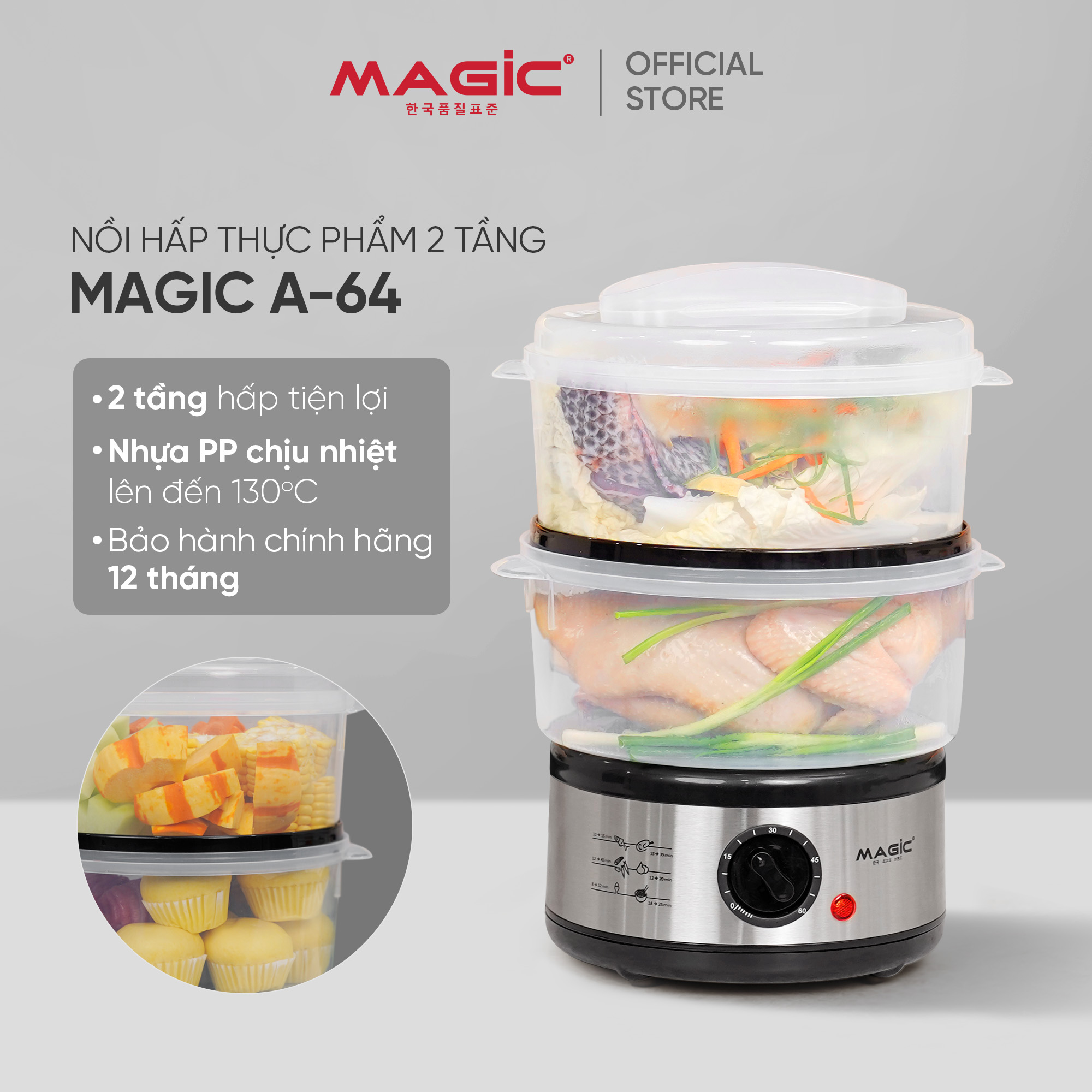 Nồi Hấp Thực Phẩm 2 Tầng MAGIC Korea A-64 | MAGIC Vietnam 9