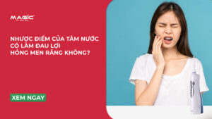 Minh họa nhược điểm tăm nước gây đau lợi và mòn men răng