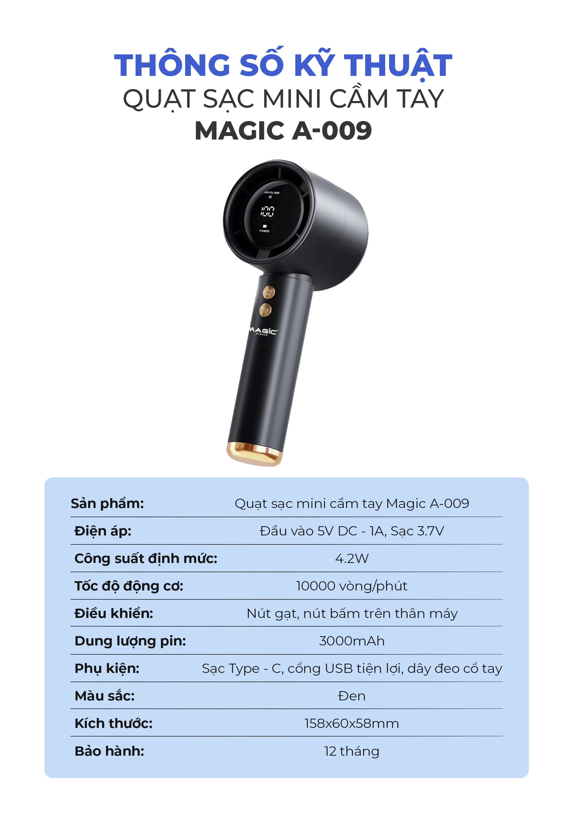 Quạt Sạc Mini Cầm Tay MAGIC A-009 18