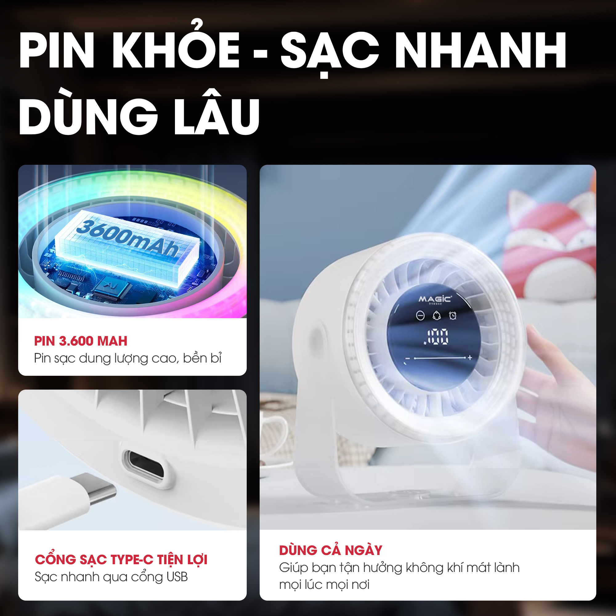 Quạt Sạc Mini Để Bàn Magic A-010 14