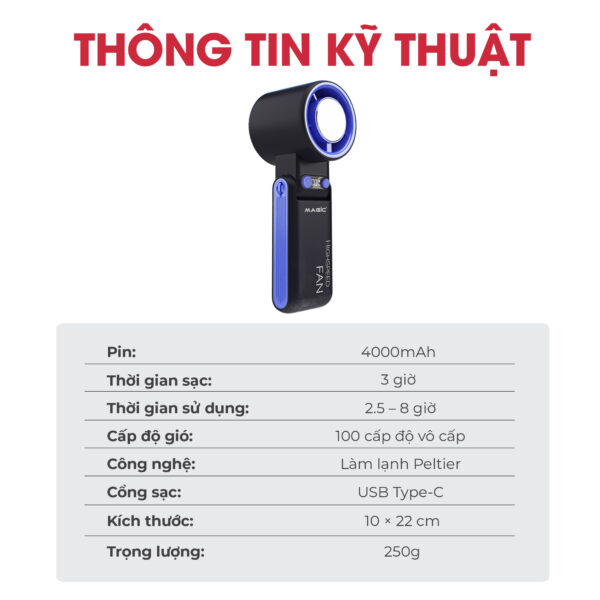 Quạt sạc cầm tay sò lạnh Magic A-017 7