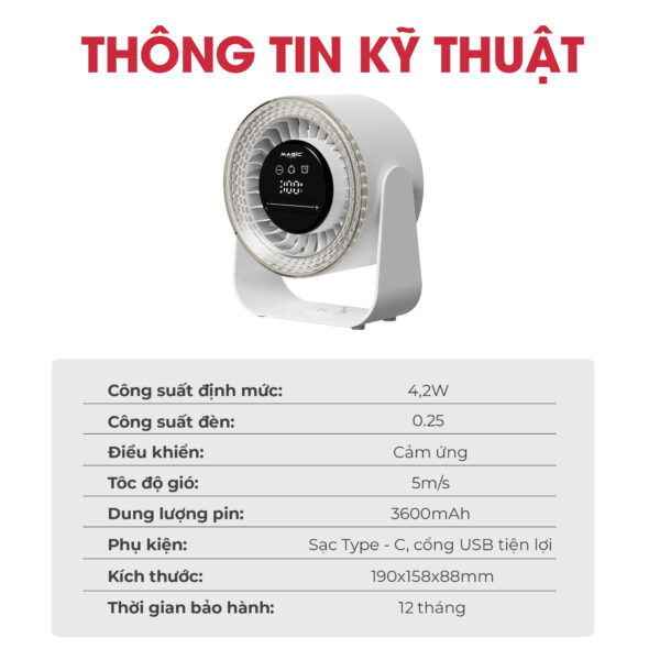 Quạt Sạc Mini Để Bàn Magic A-010 7