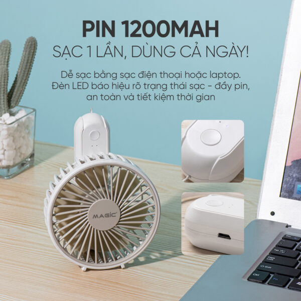 Quạt Sạc Cầm Tay Gấp Gọn Magic A-011 (QUẠT MINI - TRẮNG) 6