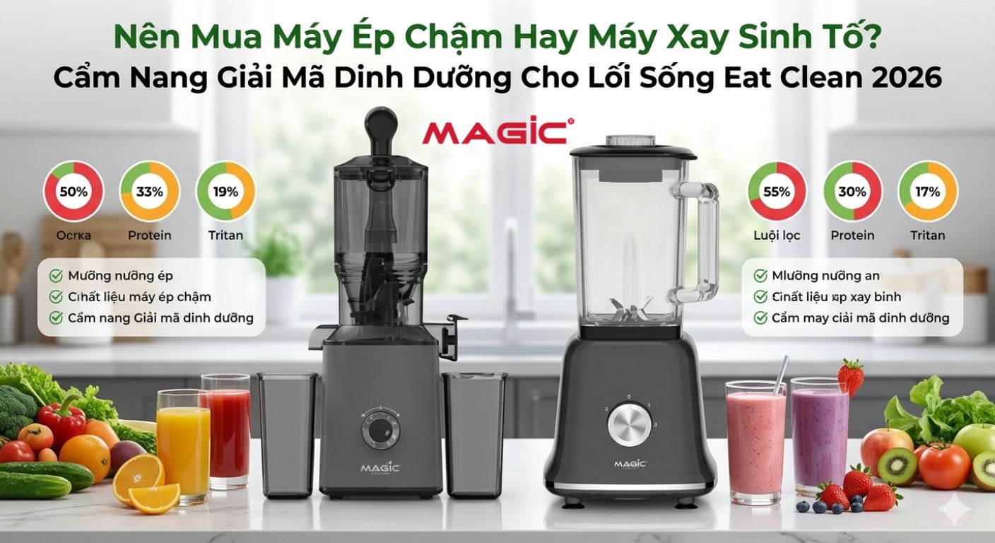 Nên Mua Máy Ép Chậm Hay Máy Xay Sinh Tố? Cẩm Nang Giải Mã Dinh Dưỡng Cho Lối Sống Eat Clean 2026 1 Nên Mua Máy Ép Chậm Hay Máy Xay Sinh Tố? Cẩm Nang Giải Mã Dinh Dưỡng Cho Lối Sống Eat Clean 2026 1