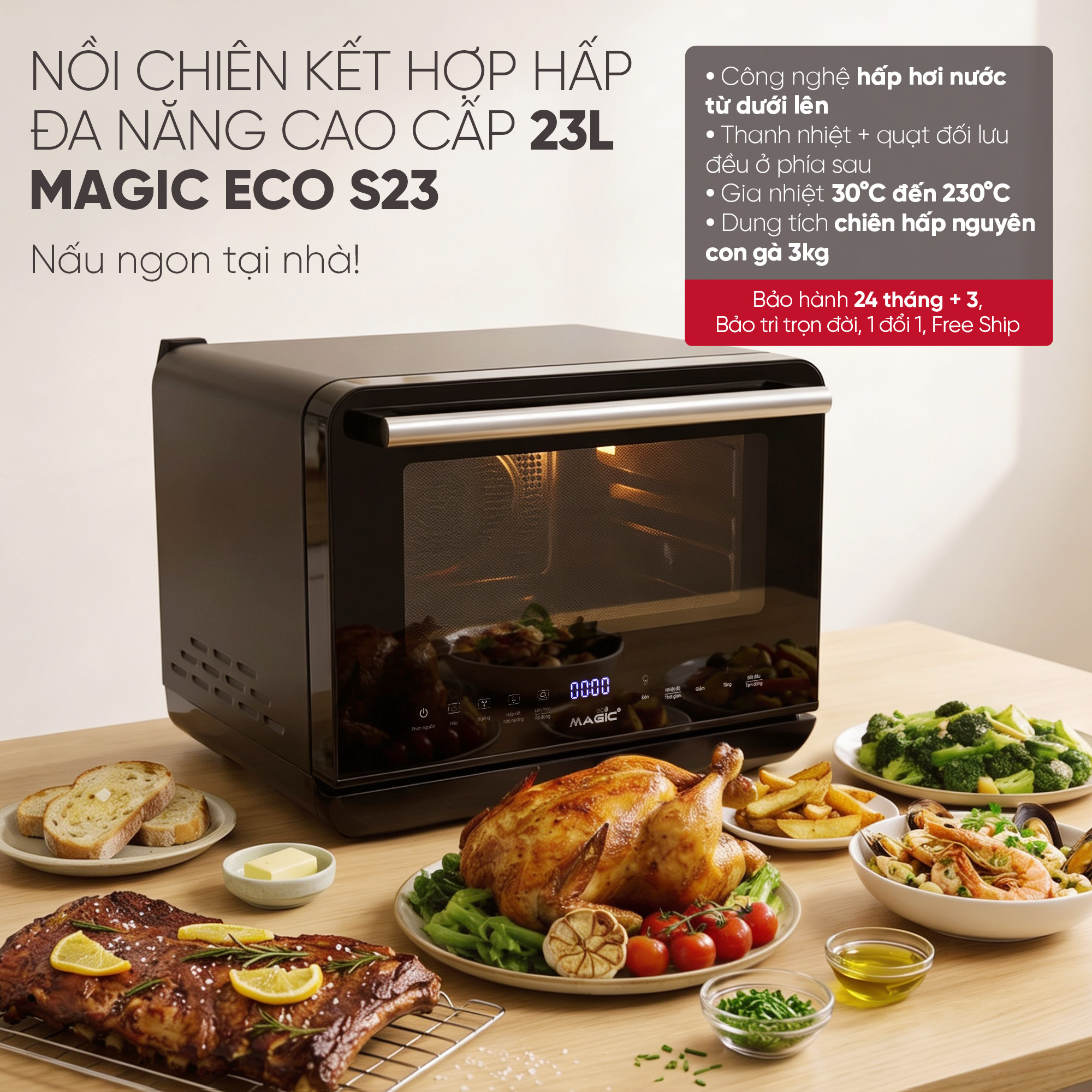 Nồi Chiên Không Dầu Kết Hợp Hấp S23 11 Nồi Chiên Không Dầu Kết Hợp Hấp S23 22