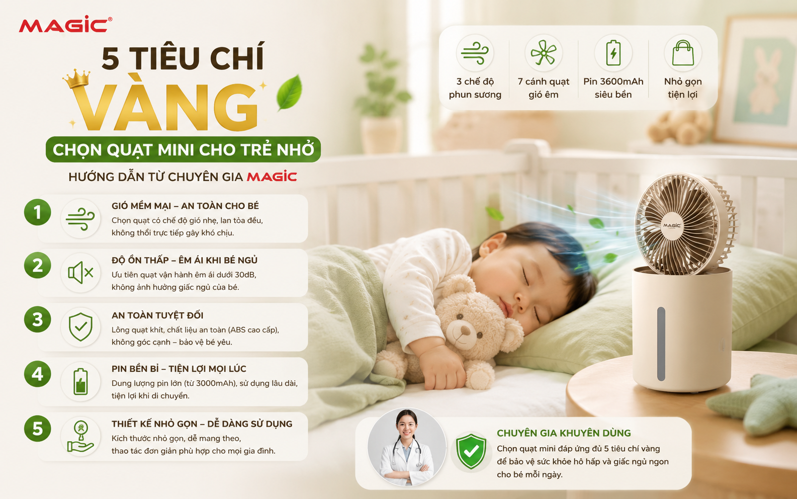 Bí kíp chọn quạt mini cho trẻ nhỏ mát dịu và siêu êm ái 2