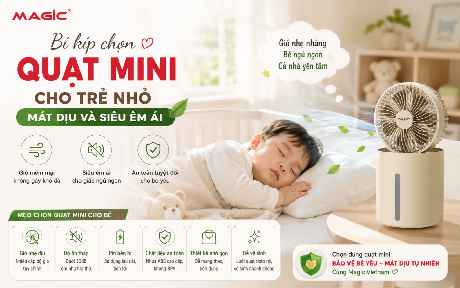Bí kíp chọn quạt mini cho trẻ nhỏ mát dịu và siêu êm ái 1